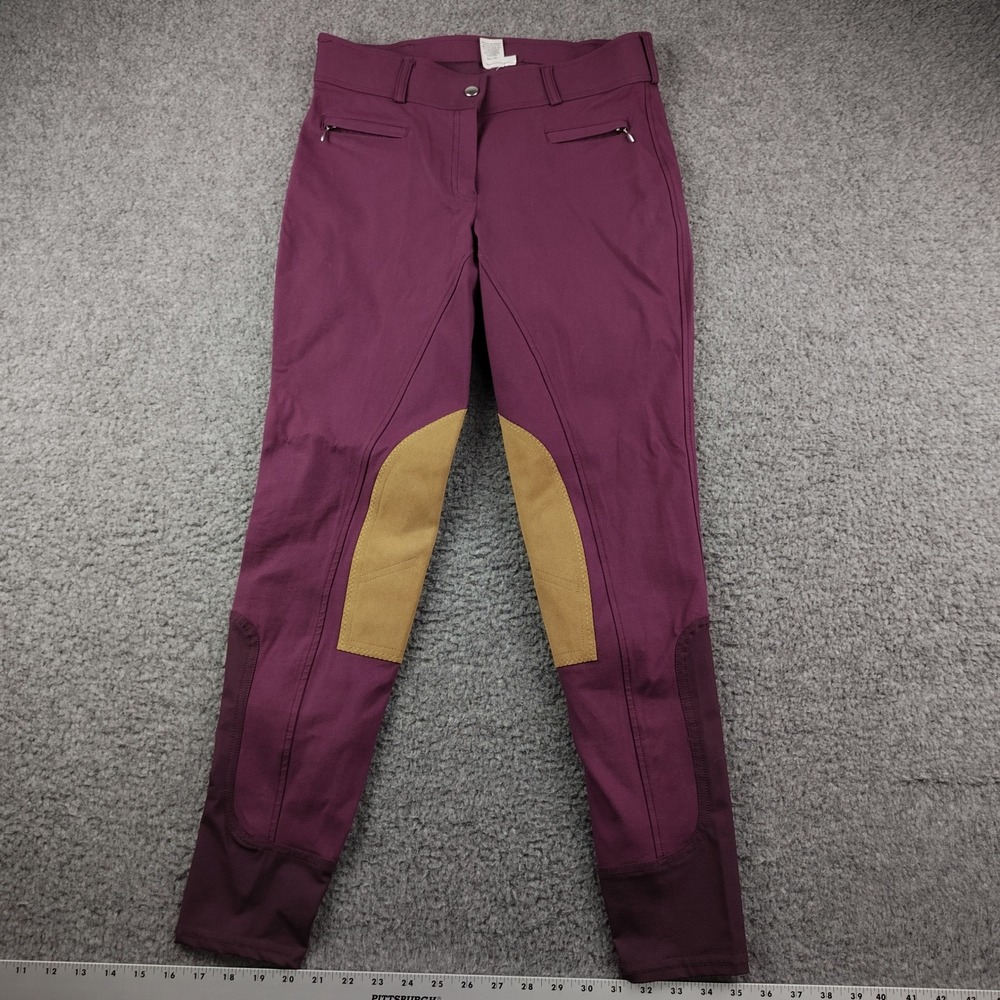 Dover Saddlery Cotton Breeches Sz 28 Knee Patch Plum Purple Stretch EUC